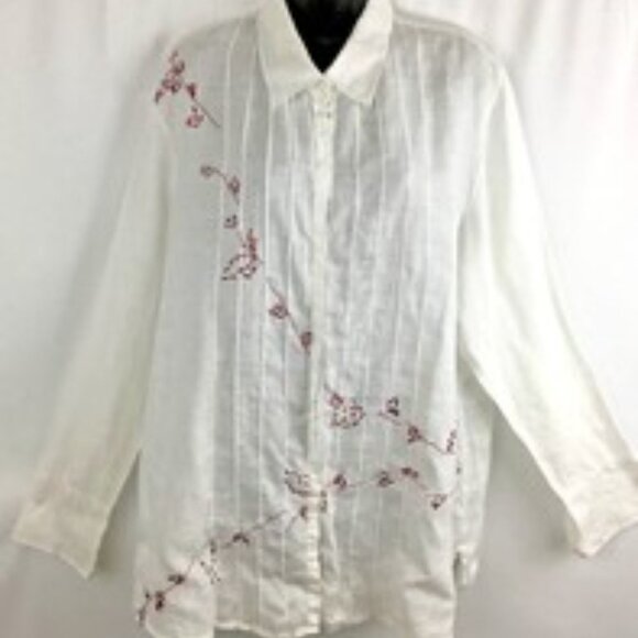 DANA BUCHMAN White Long Sleeve Button Blouse Red Embroidery XL NWOT Shel-fpull - Picture 9 of 9